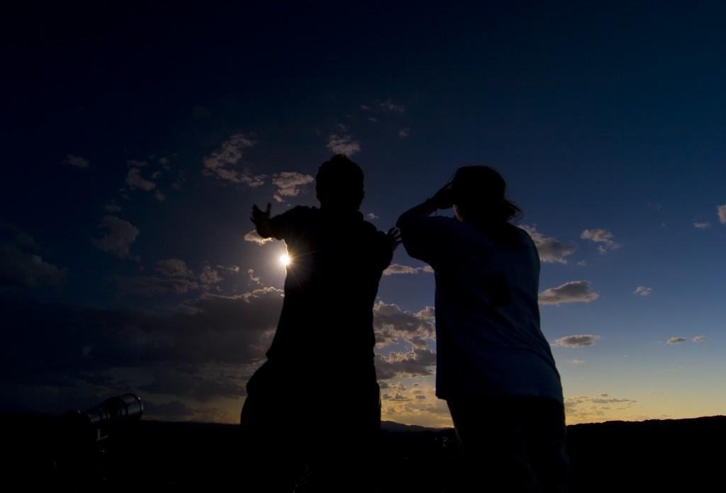 Irish eclipse chasers Daniel Lynch and Mary Dobbs welcome the shadow of the Moon.  Taken from my book Total Addiction:  The Life of an Eclipse Chaser
