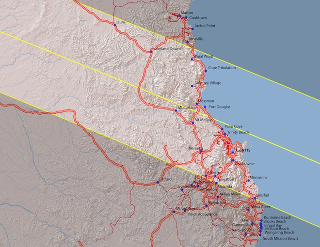 Path of totality for the 2012 Total Eclipse over Far North Queensland.  Courtesy of Michael Zeiler